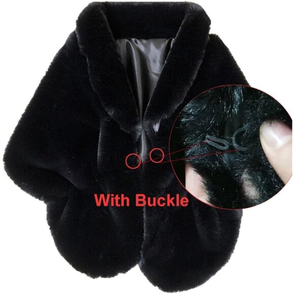 🆕 Fashowlife  New Faux Fur Cloak Shawl Women Black Scarf Warm Wrap Stole Shrug - Picture 5 of 8